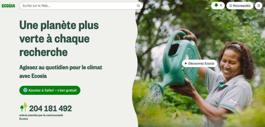 Page d'accueil d'Ecosia